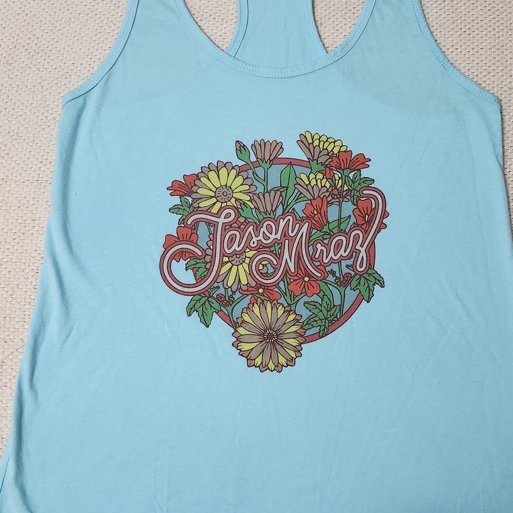 Jason Mraz Next Level Apparel Light Blue Floral Graphic Tank Top